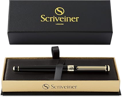 Amazon Scriveiner ローラー ボールペン 素晴らしい ラグジュアリー ペン 24金 仕上げ シュミット インク リフィル ベスト ローラー ボールペン ギフト セット 男性 女性 プロフェッショナル エグゼクティブ オフィス 素敵 ペン 黒漆 ジェルインクボールペン