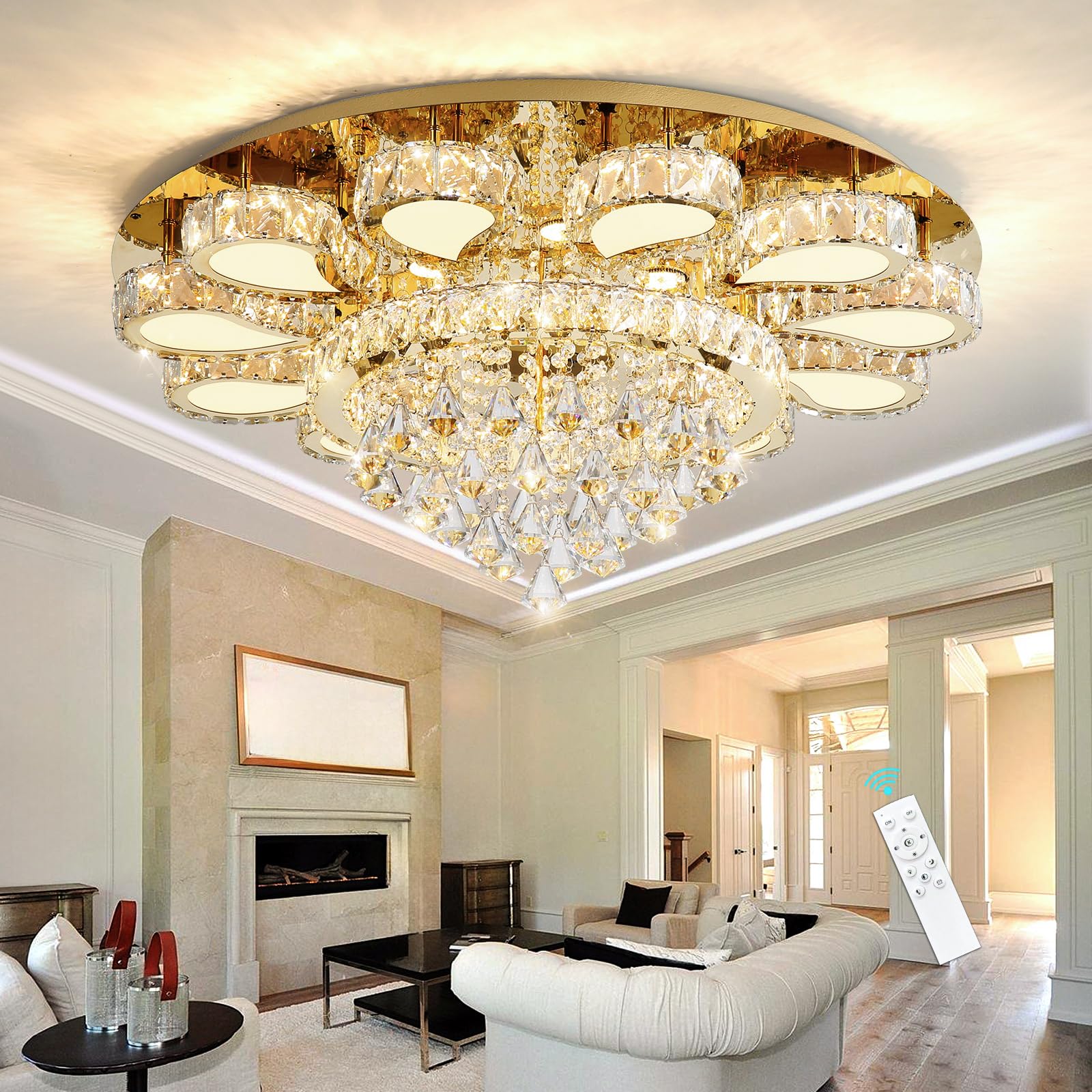 Photo 1 of ** POSSIBLY FOR PARTS/MISSING ASSEMBLY PIECES*** HAIXIANG Chandelier for Living Room Dining Room Modern LED Light Chandeliers Fixtures Remote Dimmbale Lighting Gold Crystal Lights