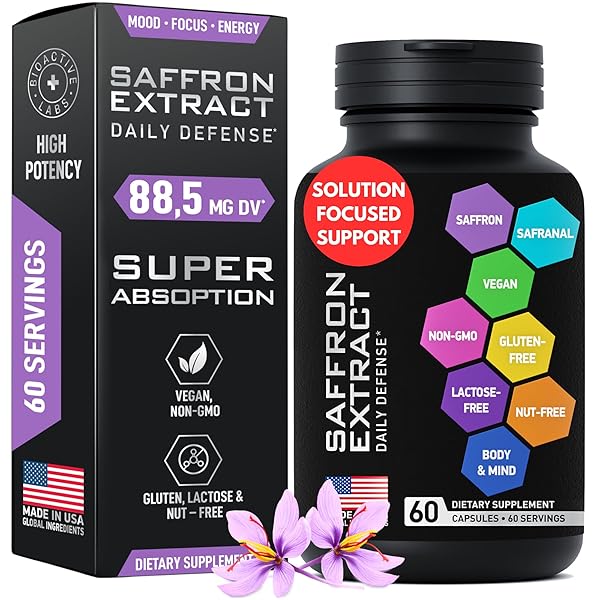 BIOACTIVE LABS OPTIMIZED SAFFRON SUPPLEMENTS – 88.5MG PURE SAFFRON EXTRACT FOR MOOD SUPPORT, FOCUS, ENERGY – PLUS CROCIN, CROCETIN, KAEMPFEROL – GLUTEN-FREE, NON-GMO – 1-A-DAY 60 CAPSULES
