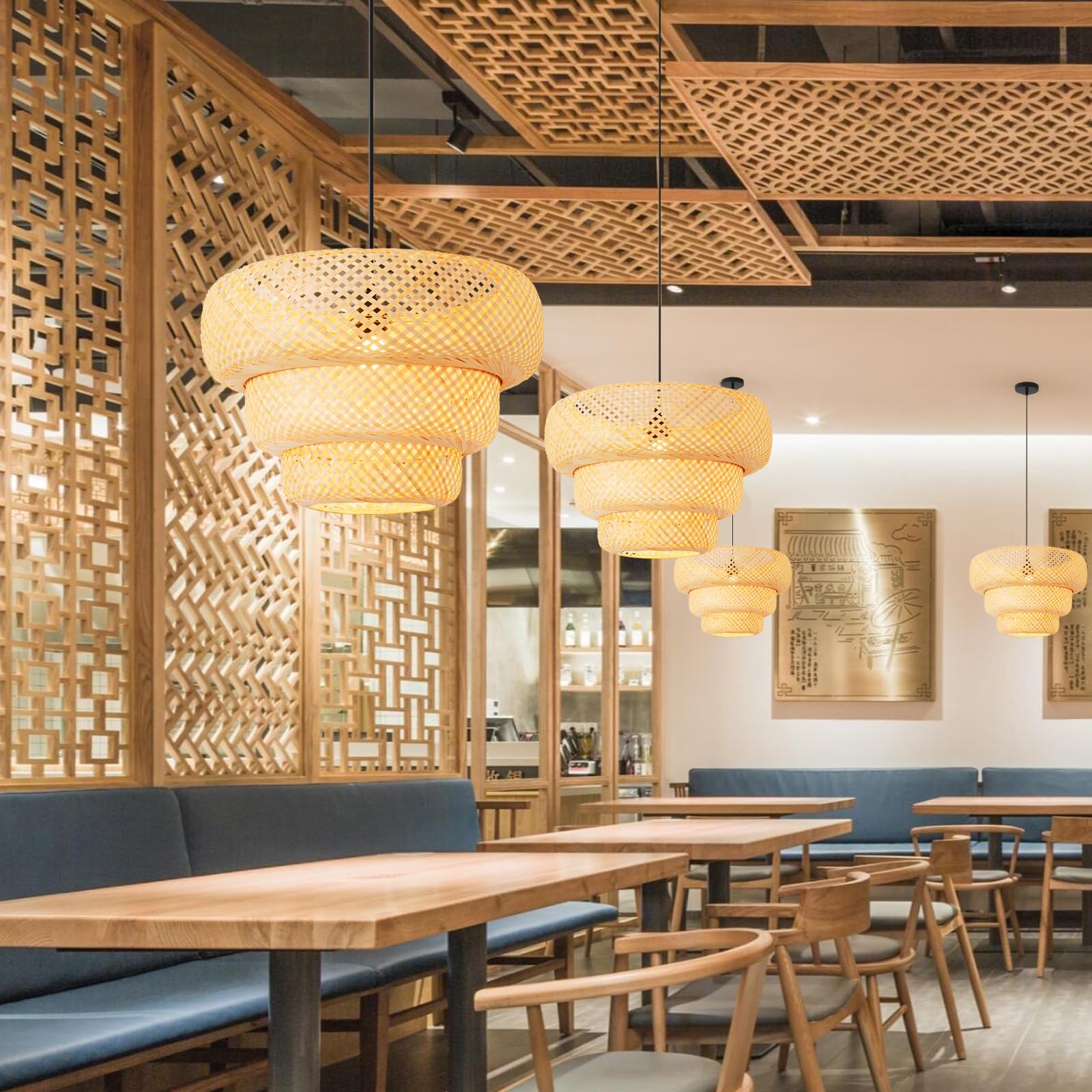 Teru Ji Kaikang Bamboo Pendant Light,18.5" Boho