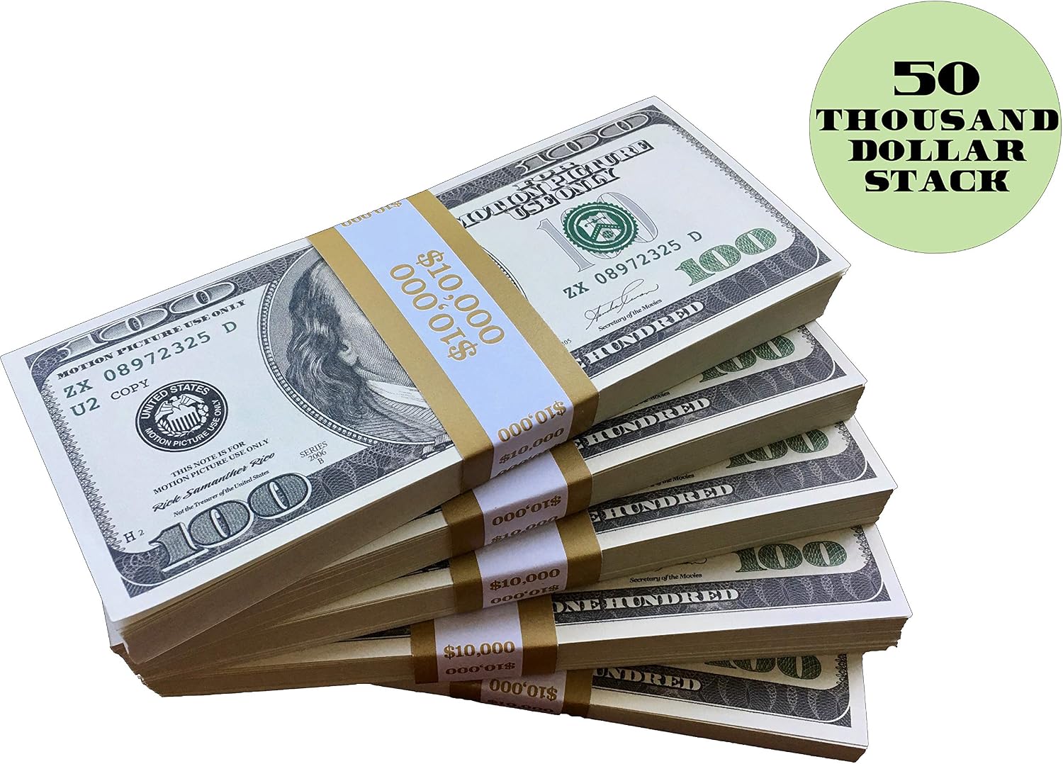 Prop Money Dollars, 500 Full Print Old Style $100 Dollar Bills, $50,000 Stack. for Movies Advertising, Play, Fake, Party - Image 3