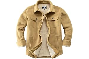 Puhope Men's Polar Fleece Warm Sherpa Lined Shirt Jacket for Men Thick Button Down Jacket with Multi Pockets