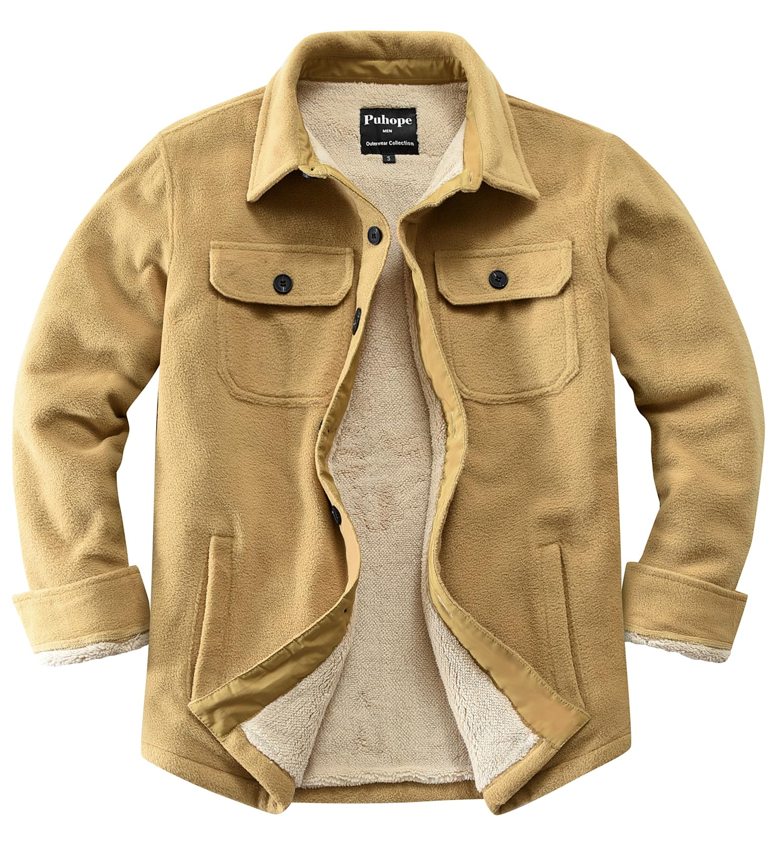 Puhope Men's Polar Fleece Warm Sherpa Lined Shirt Jacket for Men Thick ...