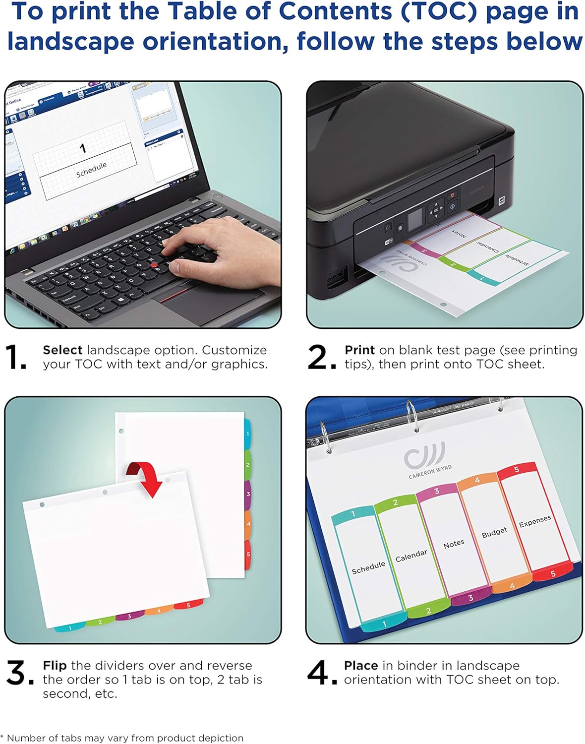 Avery 8-Tab Dividers for a 3 Ring Binders, Customizable Table of Contents, Multicolor Tabs, 1 Set (11841) : Office Products