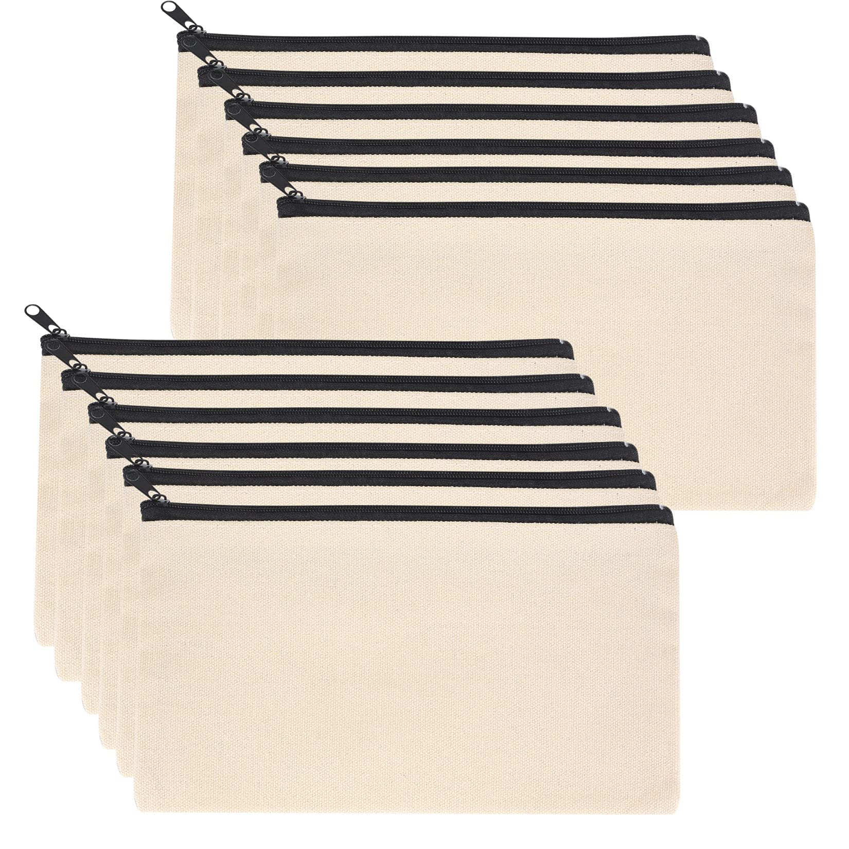 ZHENGYYUU 12 Pcs Canvas Makeup Bags, Canvas Pencil Pouch Bags with Zipper, Blank DIY Craft Make Up Cosmetic Pouches Bags Cases for Travel Craft School Toiletry Bags Pouches