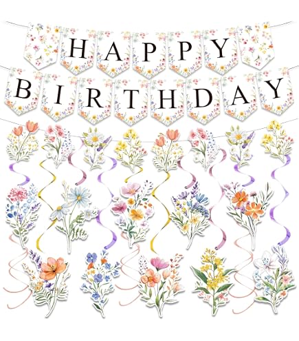 Wildflower Birthday Decorations Kit - 11 Pc Glitter Banner & Garland For Girls/Women Party - View #13