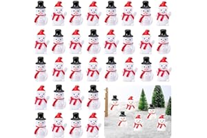 60 Pcs Mini Snowman Figurines, Miniature Snowmen Figurines with Hat Christmas Micro Landscape Ornament for DIY Fairy Garden D