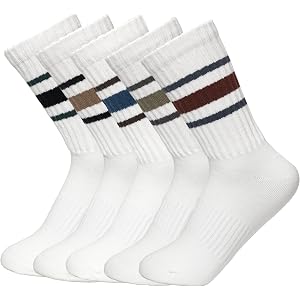 lykicool Striped Cotton Crew Socks, Arch Support Casual Socks for women & men, Breathable Athletic 5 Pairs