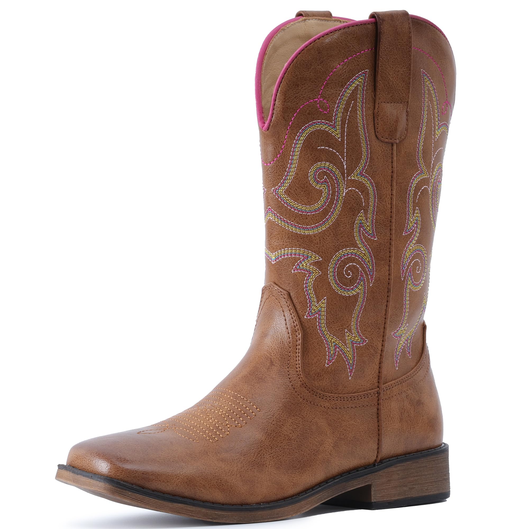Photo 1 of IUV Cowboy Boots For Women Square Toe Western Boots Mid Calf Cowgirl Boots Pull On Fashion Embroidered Cowboy Boots