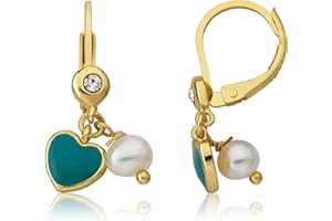 Little Miss Twin Stars Kids Earrings - 14K Gold Plated Leverback Earring With Fresh Water Pearl - Hypoallergenic and Nickel Free For Sensitive Ears