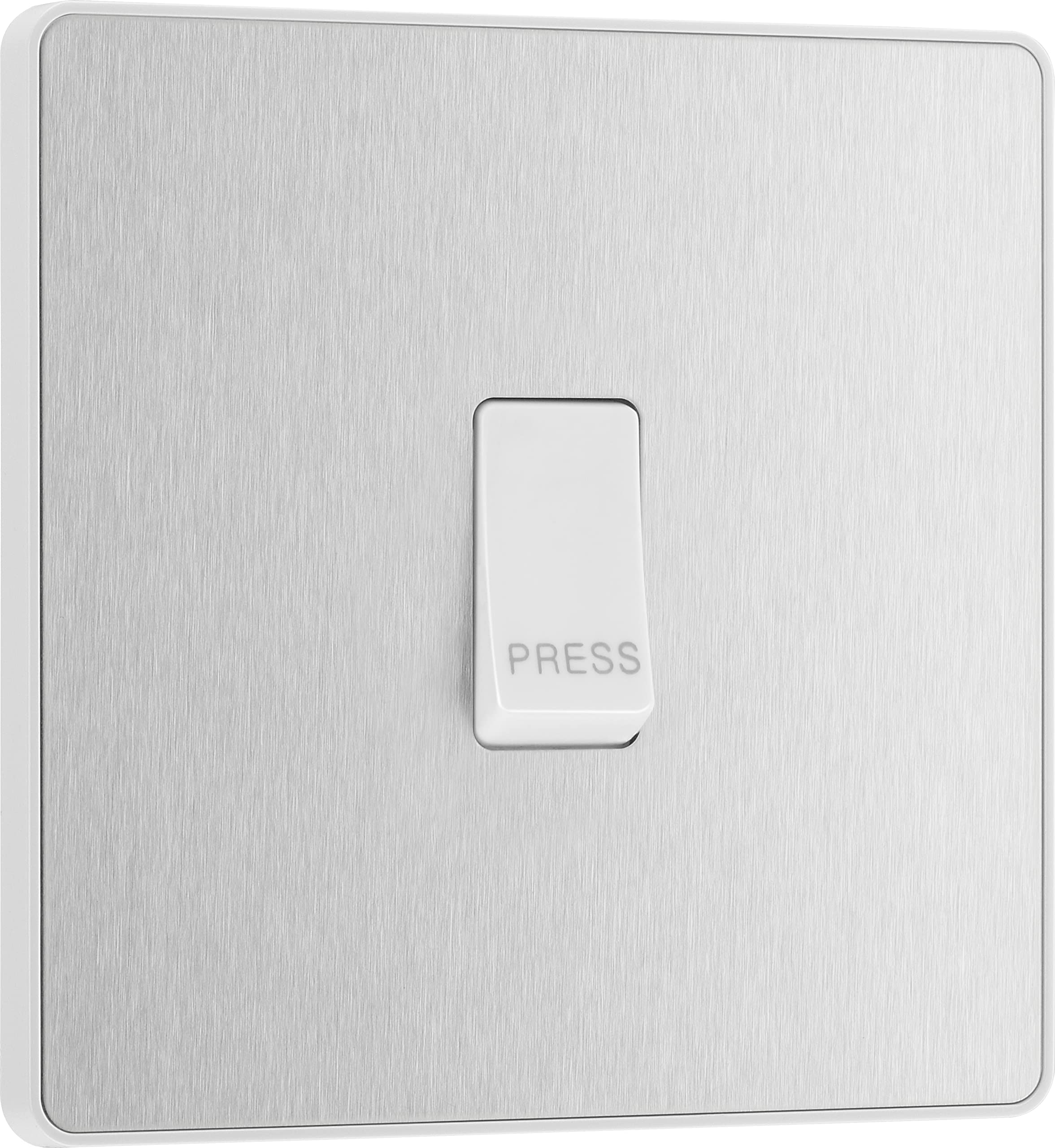 BG Electrical Single Retractive Press Switch, Screwless Front Plate, Round Edges, 1 Way, Evolve, Brushed Steel, 10A, PCDBS14W — image 1