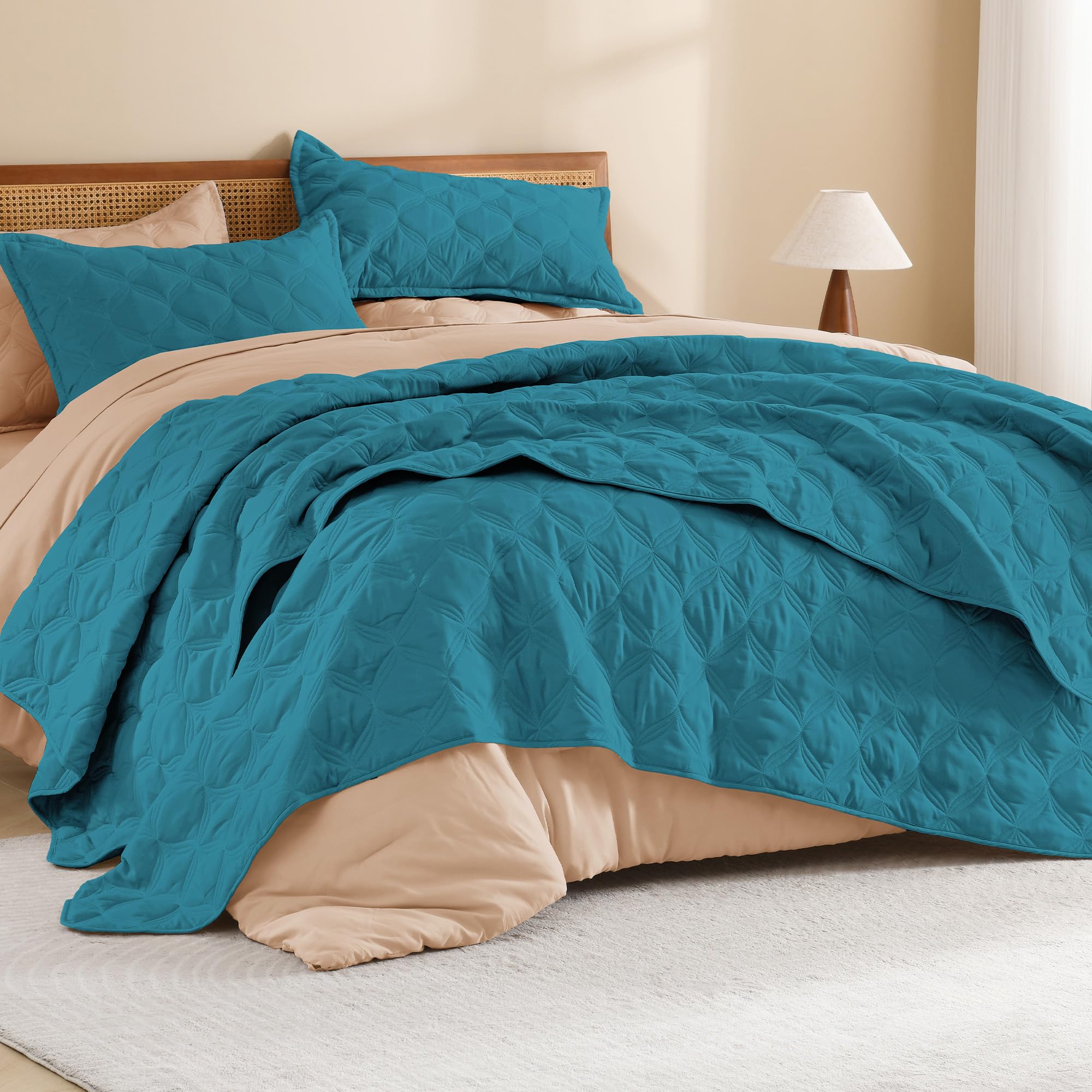 Photo 1 of Litanika Oversized King Quilt Bedding Set, 128x120 Inch Super King Turquoise Comforter Bedspreads Lightweight Bed Coverlets Boho Bedding Cover Decor All Season,3 Pieces (1 Quilt, 2 Pillowcases)