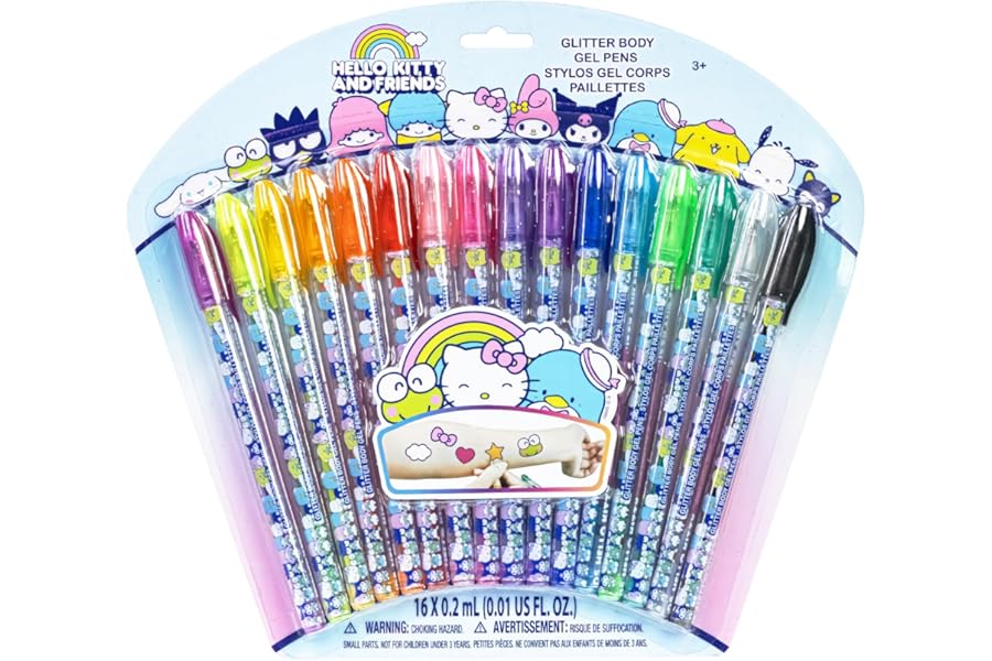 Hello Kitty and Friends 16 Piece Glitter Pen Body Art Set, Glittery and Bright Colors, Ages 3 by Townley Girl