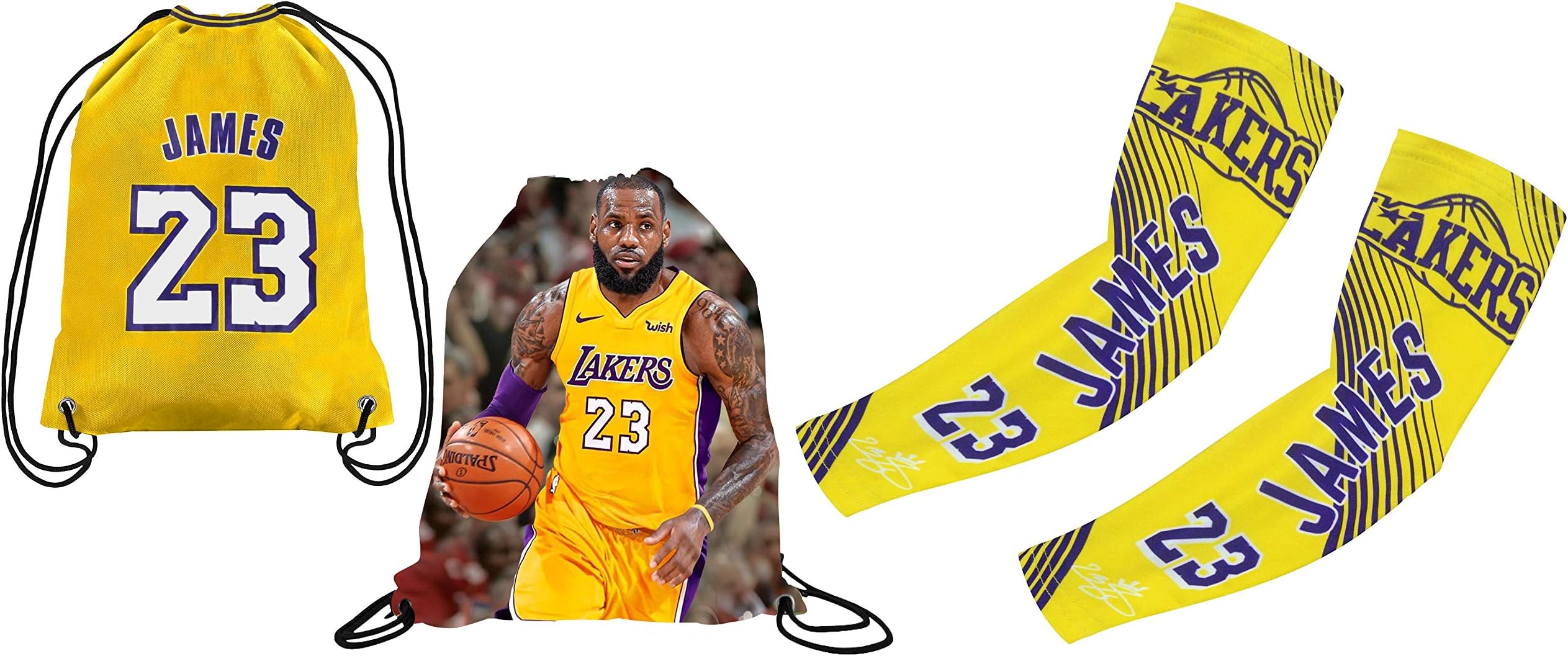 Forever Fanatics Cleveland James #23 Basketball Gift Set โ James #23 Picture Drawstring Backpack Gym Bag & Matching Picture Compression Shooter Arm Sleeve