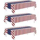 Childom 3 Pack Patriotic Tablecloths 4th of July Decorations,Disposable Plastic Tablecloths 54"x108",Patriotic Themed Party Table Cloth for Kids Birthday Party Supplies,Outside,Picnic,Camping,Memorial