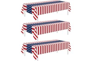 Childom 3 Pack Patriotic Tablecloth,Disposable Plastic Tablecloth 54"x108" Patriotic Decorations,Birthday Party Table Cloth for Kids,Patriotic Themed Party Supplies for Outside,Picnic,Camping,Memorial