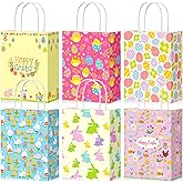 24 Pieces Easter Gift Bags Bulk, Easter Party Bags Supplies, Easter Paper Bags with Handles, Bunny Paper Cookie Candy Treat Goodie Bags for Easter Kids Boys Girls Birthday Party Favors Gift Wrapping
