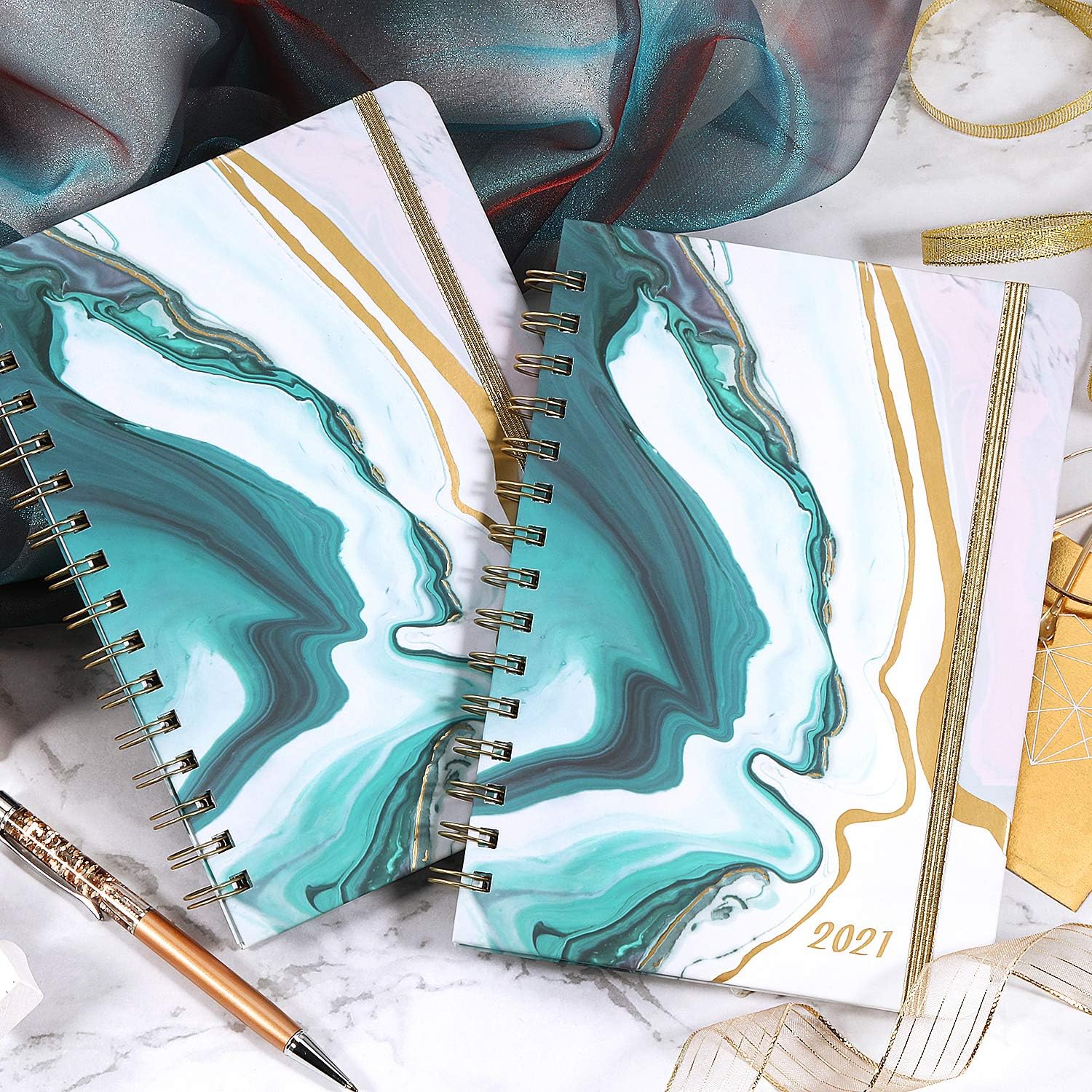 Planner 2021 - Weekly & Monthly Planner with Tabs, 6.5" x 8.5", Hardcover with Thick Paper + Back Pocket + Banded, Twin-Wire Binding - Sea Blue : Office Products