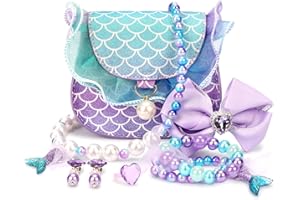 mibasies Toddler Purse for Little Girls Gifts for 3-8 Years Old with Dress Up Jewelry Pretend Play Accessories,Mermaid Girl Toys 4-5