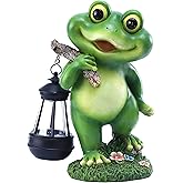 CFFOWNUG Outdoor Frog Garden Decor: 11'' Yard Decoration with LED Lantern Funny Solar Frog Statue Gifts for Women Mother's Day Housewarming Gift