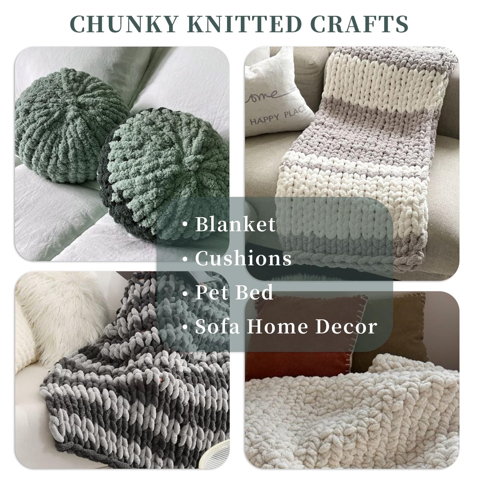 SUNTQ 8 Pack Chunky Chenille Yarn for Crocheting, Bulky Thick Fluffy Yarn for Hand Knitting Blanket, Soft Plush Knitting Yarn for Cushions, Pet Bed,Home Decor, Sage Green(32 yds,8.8 oz Each Skein)