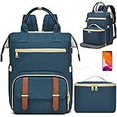 aocrin Lunch Backpack, 15.6 Inch Laptop Backpack with USB Port, Stylish Nurse, Teacher and Work Bag with Insulated Cooler Lunch Box for Women, Blue