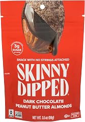 SkinnyDipped Dark Chocolate Peanut Butter Almonds, Healthy Snack, Plant Protein, Gluten Free, 3.5 oz Resealable Bags, Pack of