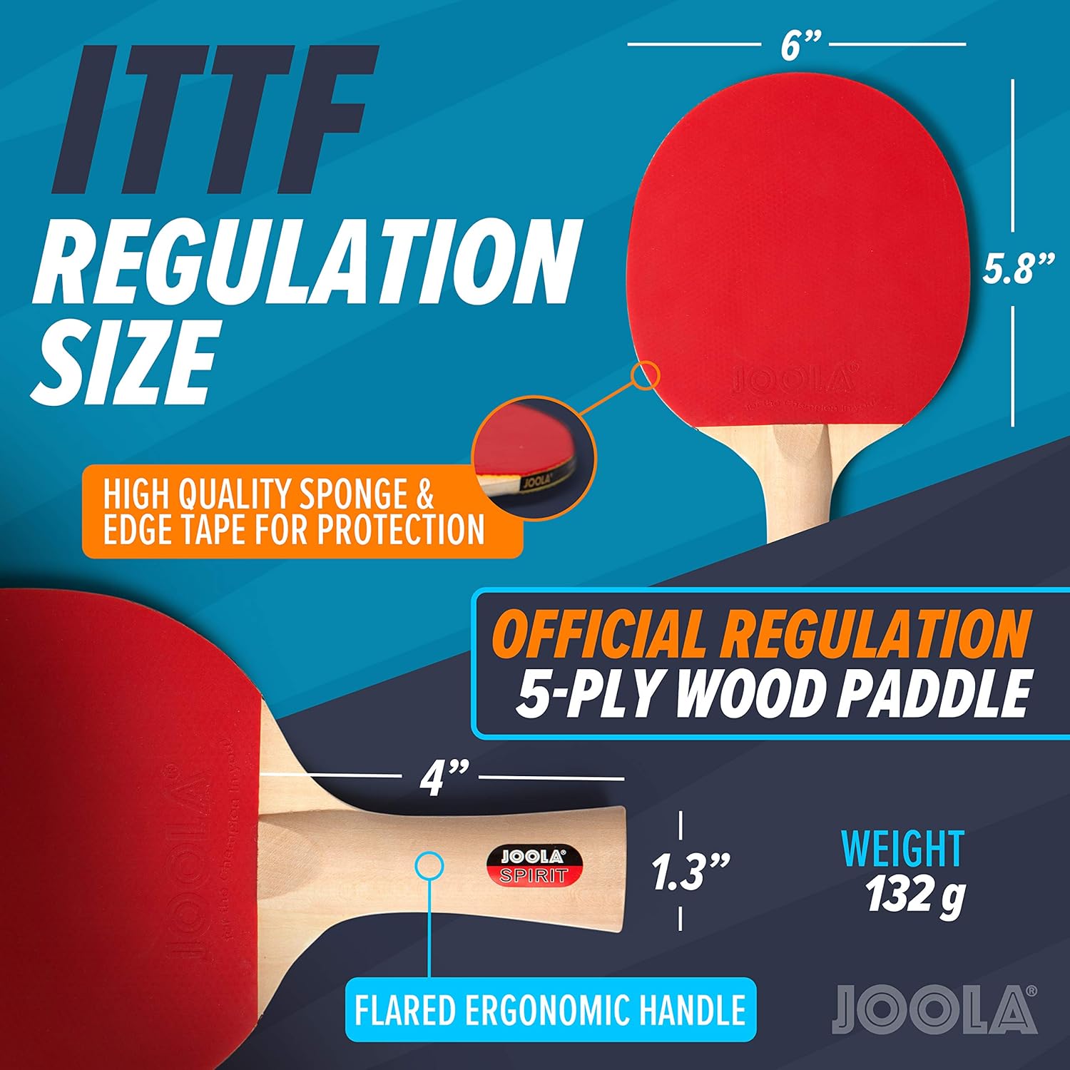 JOOLA Family Premium Table Tennis Bundle Set - 4 Regulation Ping Pong Paddles, 10 Training 40mm Ping Pong Balls, and Carrying Case - For Training and Recreational Play - Indoor and Outdoor Compatible : Table Tennis Sets : Sports & Outdoors