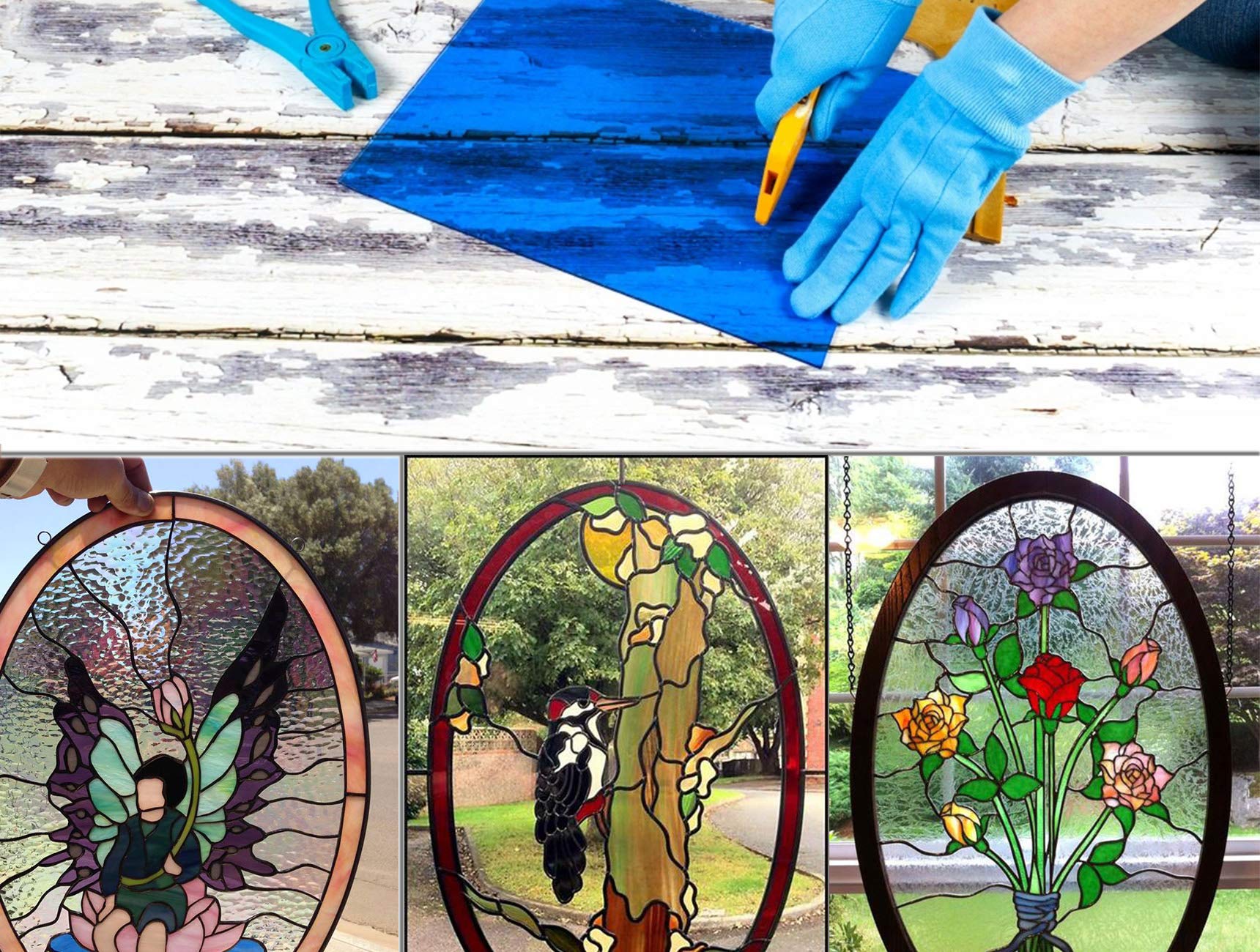 Pocoukate Stained Glass Sheets 8 pcs Variety Stained Glass kit 4 x 6 inch Large Cathedral Glass Mosaic Tiles for Crafts, Stained Glass Supplies (Black & White Series)