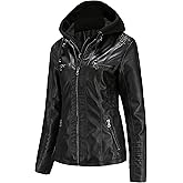 Tagoo Faux Leather Jacket Women Motorcycle Coat for Biker with Removable Hood Plus Size