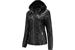 Tagoo Faux Leather Jacket Women Motorcycle Coat for Biker with Removable Hood Plus Size