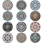 Trillionn 12 Pack Felt Cup Coasters for Drink, Absorbent Coasters for Coffee, Classical Flower Pattern Design Drink Coasters