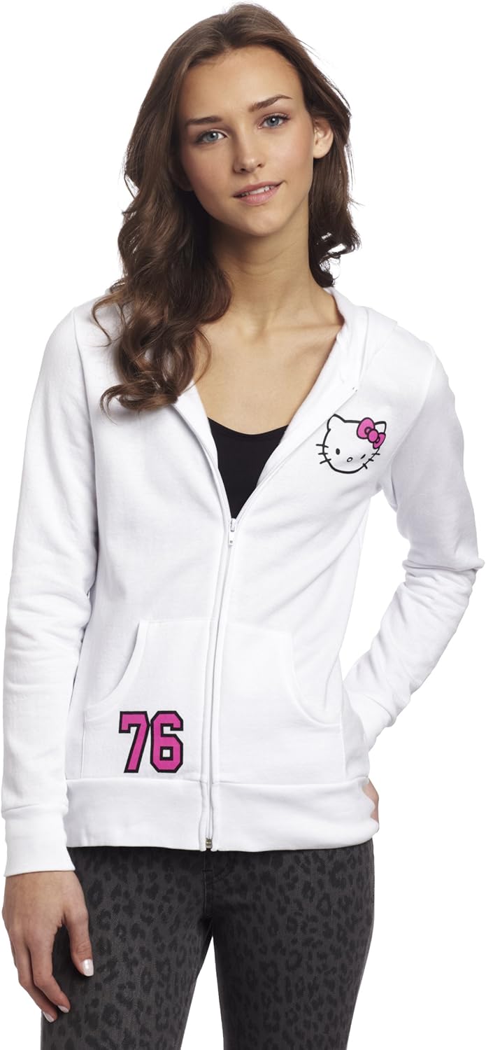 Hello Kitty Juniors 76 Hooded Jacket, White, Small at Amazon Women’s