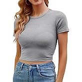 Artfish Women's Basic Teen Tee Workout Crewneck Short Sleeve Slim Fitted Casual Crop Top