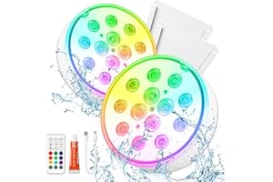 FINGERTIP WD 2 Pack Pool Lights, Rechargeable Submersible LED Lights with Remote, IP68 Underwater Hot Tub Lights, 16 Color Changing Floating Lights with Suction Cups and Glue, for Pond Aquarium Bath Party Vase