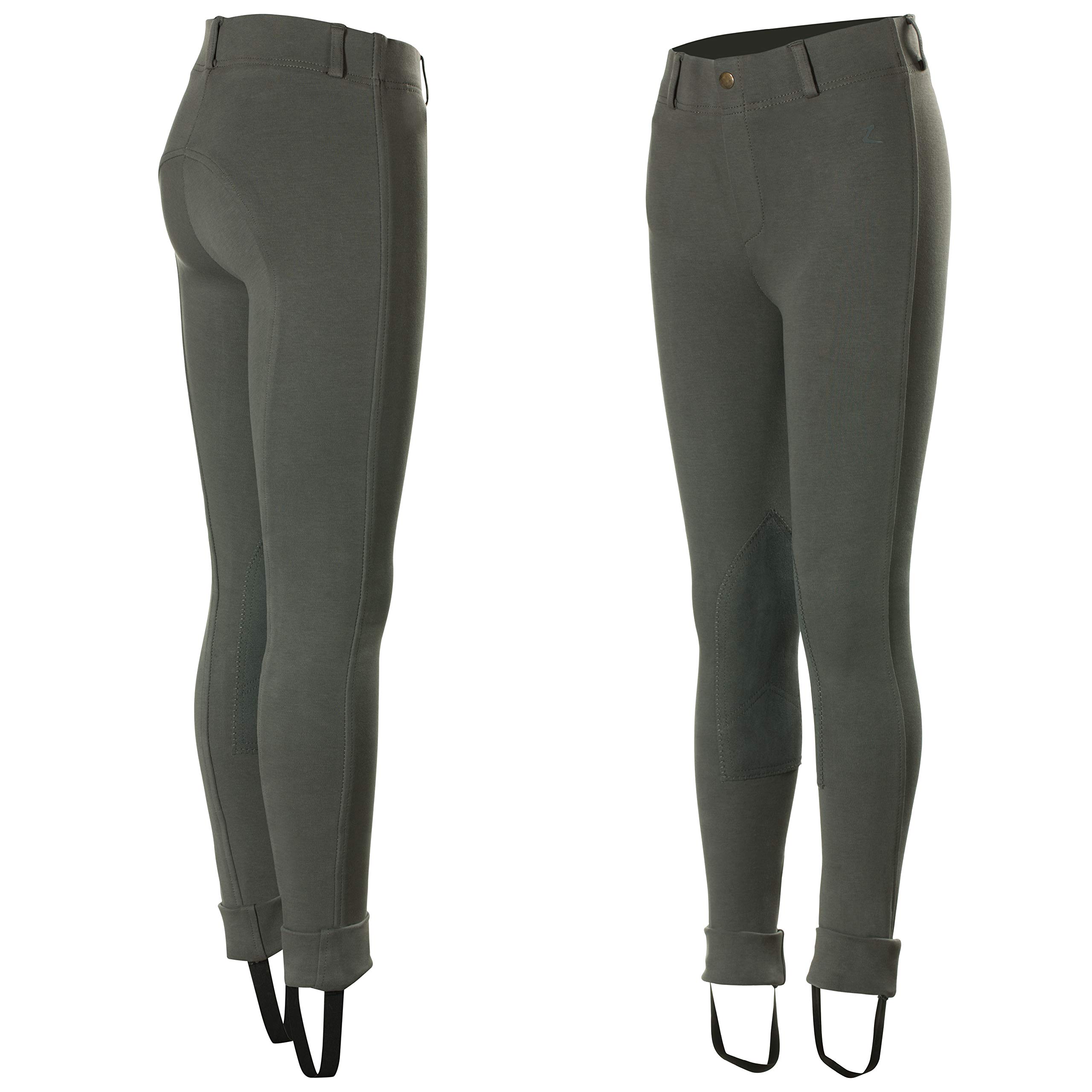 Nora Kids' English Pull-On Horse Riding Jodhpur Breeches for Schooling with Faux Leather Knee Patches