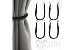 uxcell 4Pcs Rope Curtain Tiebacks, 23.6" Cotton Hand-Woven Curtain Drapes Holdbacks Hand-Woven Decorative Tie Backs with Meta