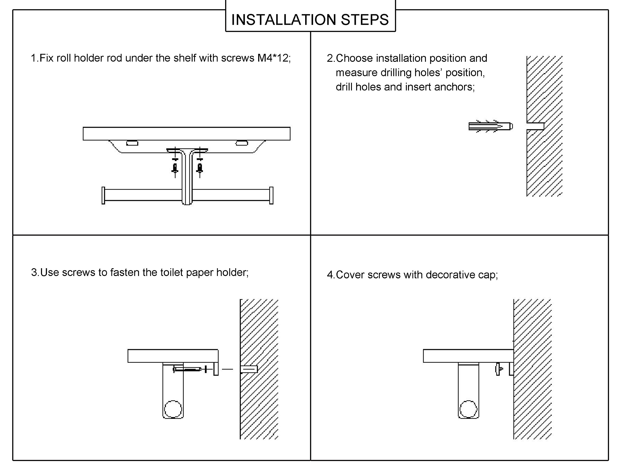 CRW Toilet Paper Tissue Holder Double Roller Hanger with Cell Phone Shelf Rack Dispenser for Bathroom Kitchen Black Wall Mounted C8091
