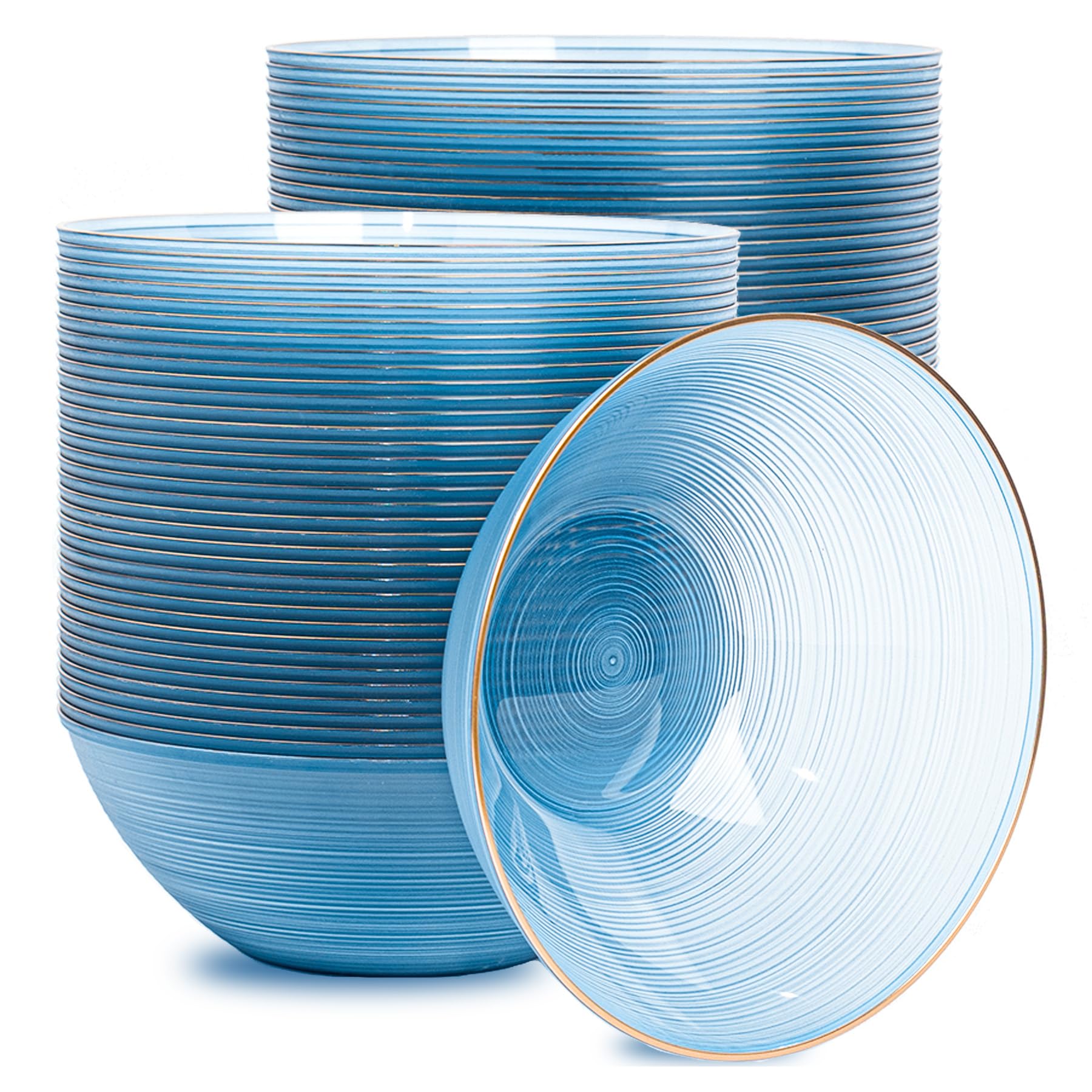 Photo 1 of Fabulous Party 50 Pack Blue Plastic Bowls-16 oz Crystal Design Clear Blue Disposable Bowls with Gold Rim,Premium Soup/Salad/Dessert/Ice Cream Small Bowls For Party, Weddings, Catering