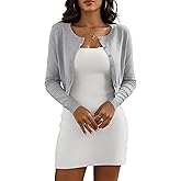 Casuashion Women's Cropped Cardigan Sweaters Crew Neck Button Down Open Front Knit Bolero Shrugs