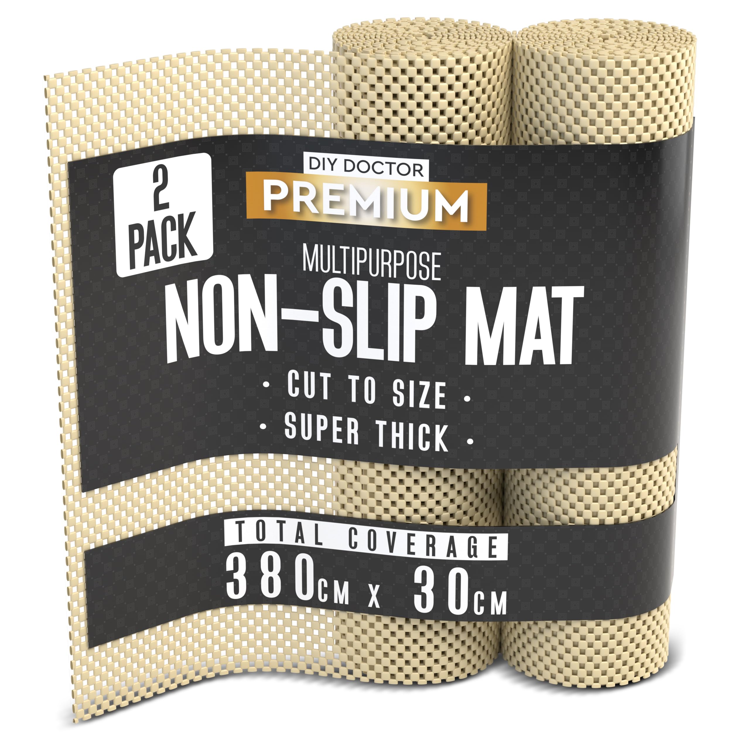 DIY Doctor Anti Slip Gripper Rolls 2 Pack – 190 x 30cm Non Slip Rug Underlay for Laminate Flooring – Carpet and Rug Grippers – Rubber Mat Shelf and Drawer Liner - Mustard