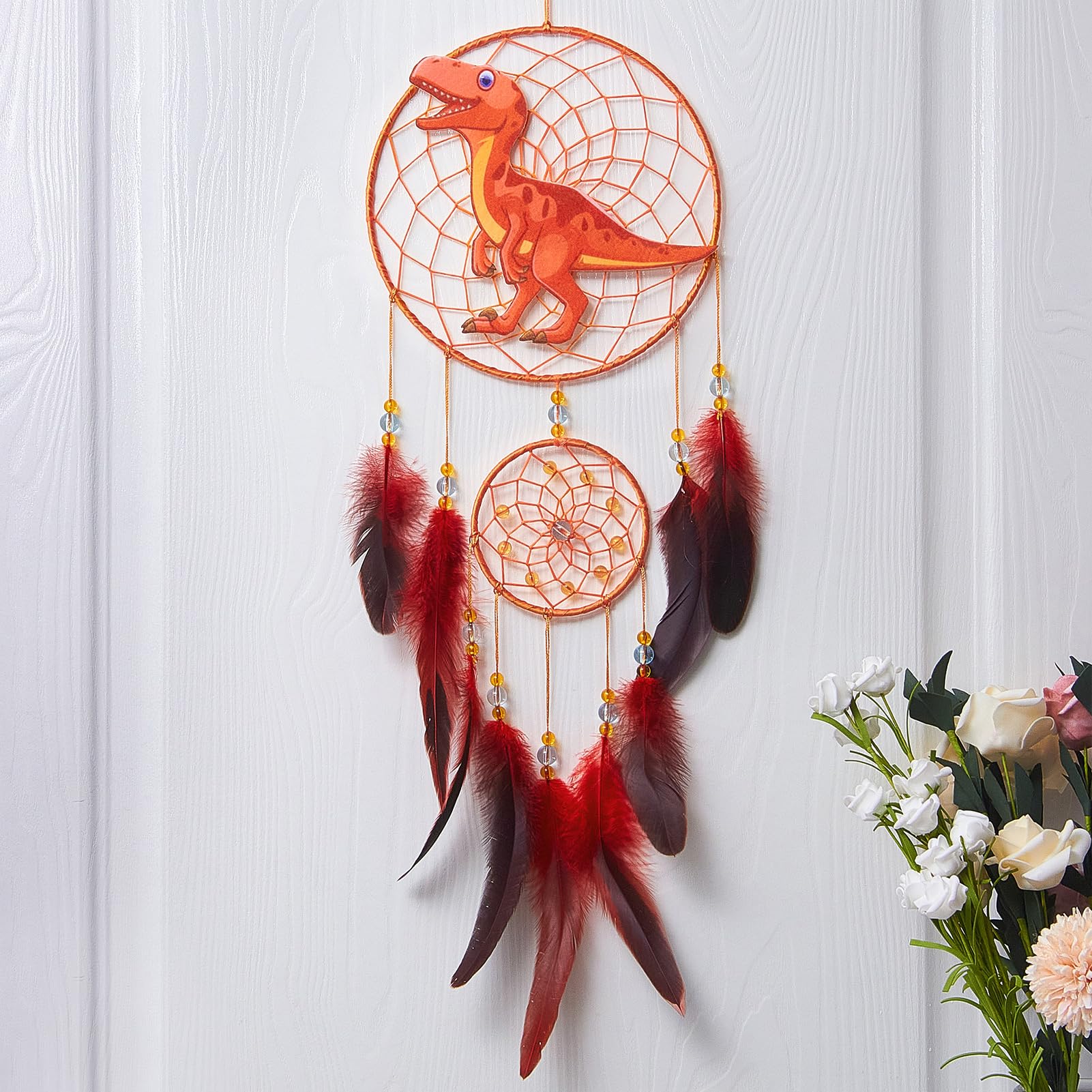 MHJY Dream Catcher for Kids, Cute Dreamcatchers with Dinosaur Purely Large Handmade Bedroom Accessories Party Decorations for Girls Boys Wall Hanging