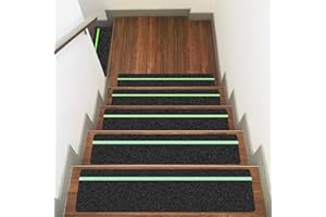 Ealyder Tape 10 Pack 6” x 30” Anti Slip Traction Treads with Glow in The Dark Stripe, Outdoor Waterproof Non Skid Pre-Cut Tape with Roller, High Traction Friction Abrasive Adhesive for Stairs Step