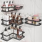 Youvip Shower Caddy Corner with Soap Holder, No Drilling Shower Shelves-Rustproof, Adhesive Shower Organizer Corner for Dorm. Black, 4-Pack