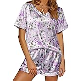 Ekouaer Silk Pajama for Women Short Sleeve Satin Pj Set Two Piece Soft Sleepwear Loungewear, S-XXL