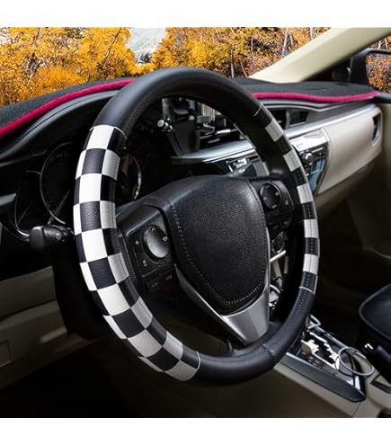 thumbnail image 2 of Checkered Plush Steering Wheel Cover Without Inner Ring - Universal Fit For Most Cars 2 of 12