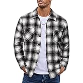 COOFANDY Men's Flannel Shirts Casual Button Down Plaid Shirt Jacket Long Sleeve Fleece Shacket with Pockets