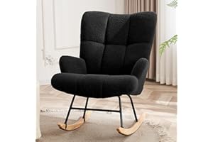 DAICO Nursery Rocking Chair Indoor Upholstered Teddy Glider Chair Mordern Rocking Accent Chair Comfy Glider Rocker Chiar with High Back Teddy Rocking Chair for Living Room Bedroom (Black)