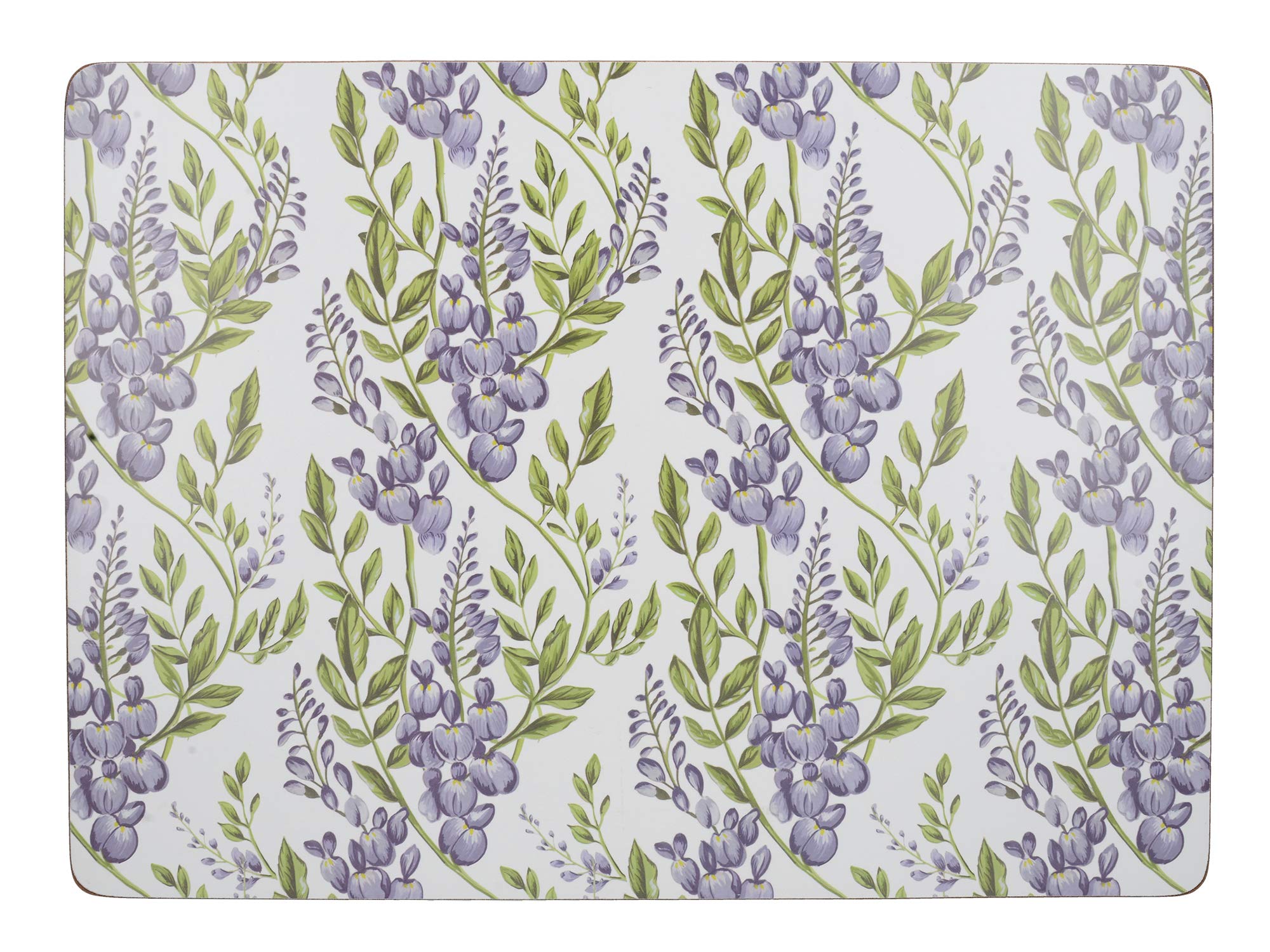 Creative Tops Cork -Backed Placemats / Table Mats with Printed Wisteria Design, Rectangular, White, 40 x 29 cm, Set of 4, Large Placemats