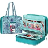 FINPAC Sewing and Craft Supplies Storage Tote Bag with Clear Pockets | Large Art Organizer Caddy Travel Packing Shoulder Bag for Knitting, Sewing Accessories, Emerald Illusions